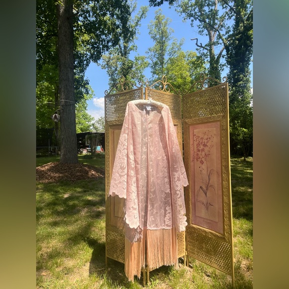 Stella DeMacko Other - Butterfly Pink Lace Fringe Kimono Duster